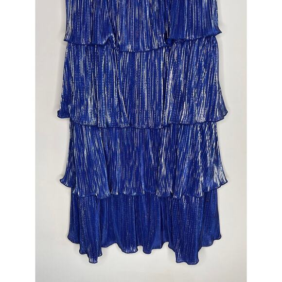 NWOT Lovers and Friends Mya Midi Tiered Blue Metallic Dress Women's Size M - Picture 5 of 10